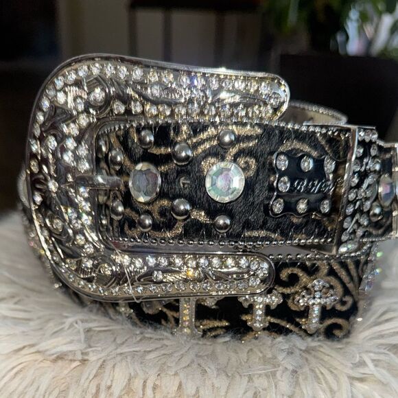 BHW Genuine Leather Cross Rhinestone Western Cowgirl Bling Belt Size large nwot main image 9